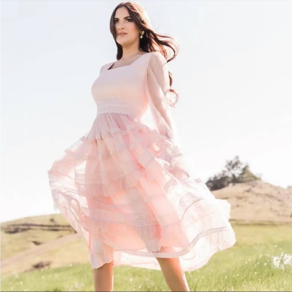 Rachel Parcell Pink Tiered Lace Dress